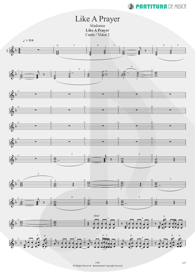 Partitura de musica de Canto - Like A Prayer | Madonna | Like a Prayer 1989 - pag 1