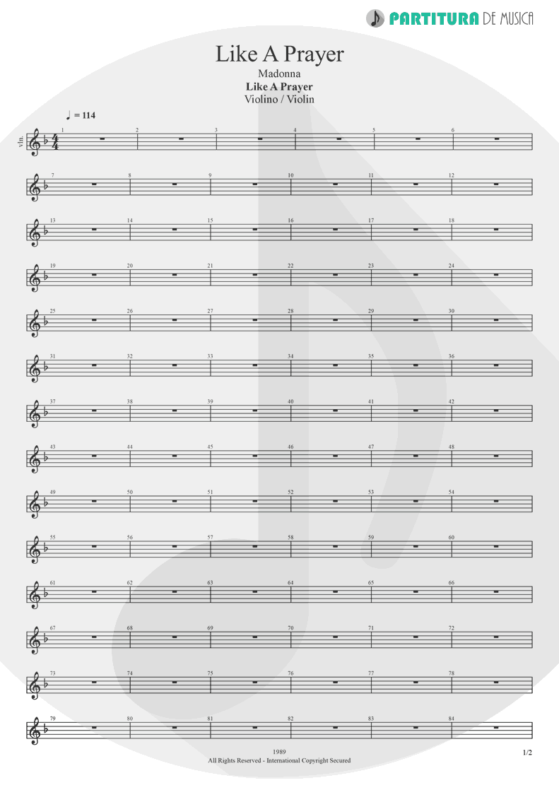 Partitura de musica de Violino - Like A Prayer | Madonna | Like a Prayer 1989 - pag 1