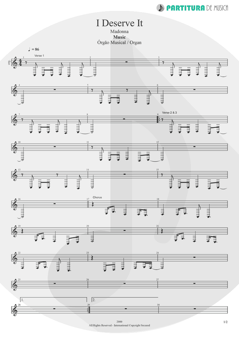 Partitura de musica de Órgão - I Deserve It | Madonna | Music 2000 - pag 1