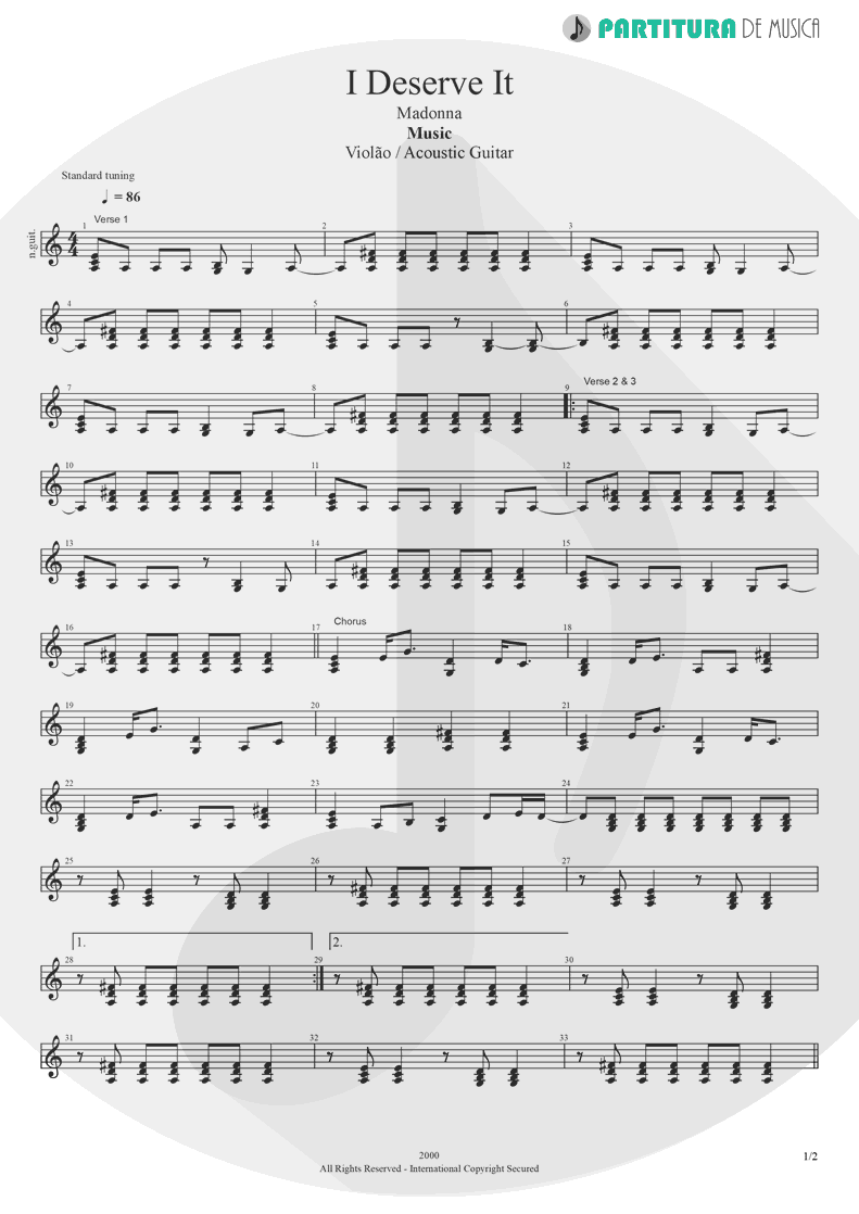 Partitura de musica de Violão - I Deserve It | Madonna | Music 2000 - pag 1