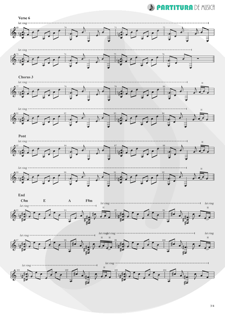 Partitura de musica de Guitarra Elétrica - Hollywood | Madonna | American Life 2003 - pag 3