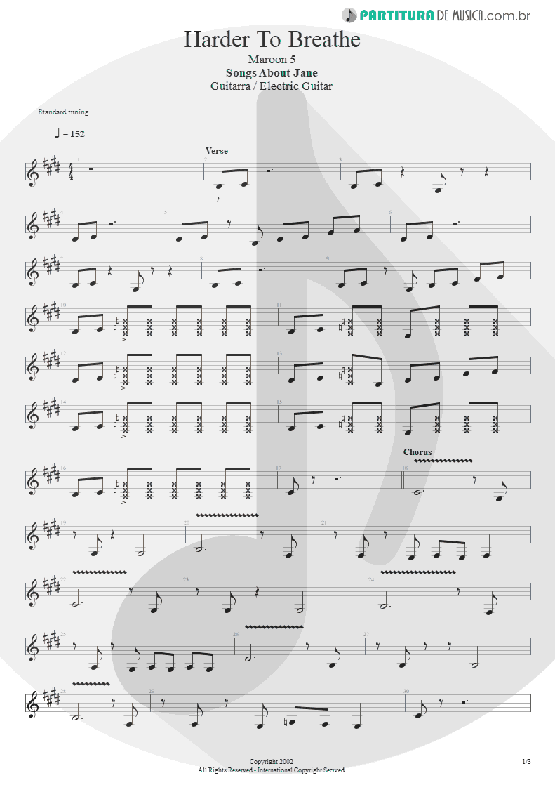 Partitura de musica de Guitarra Elétrica - Harder To Breathe | Maroon 5 | Songs About Jane 2002 - pag 1