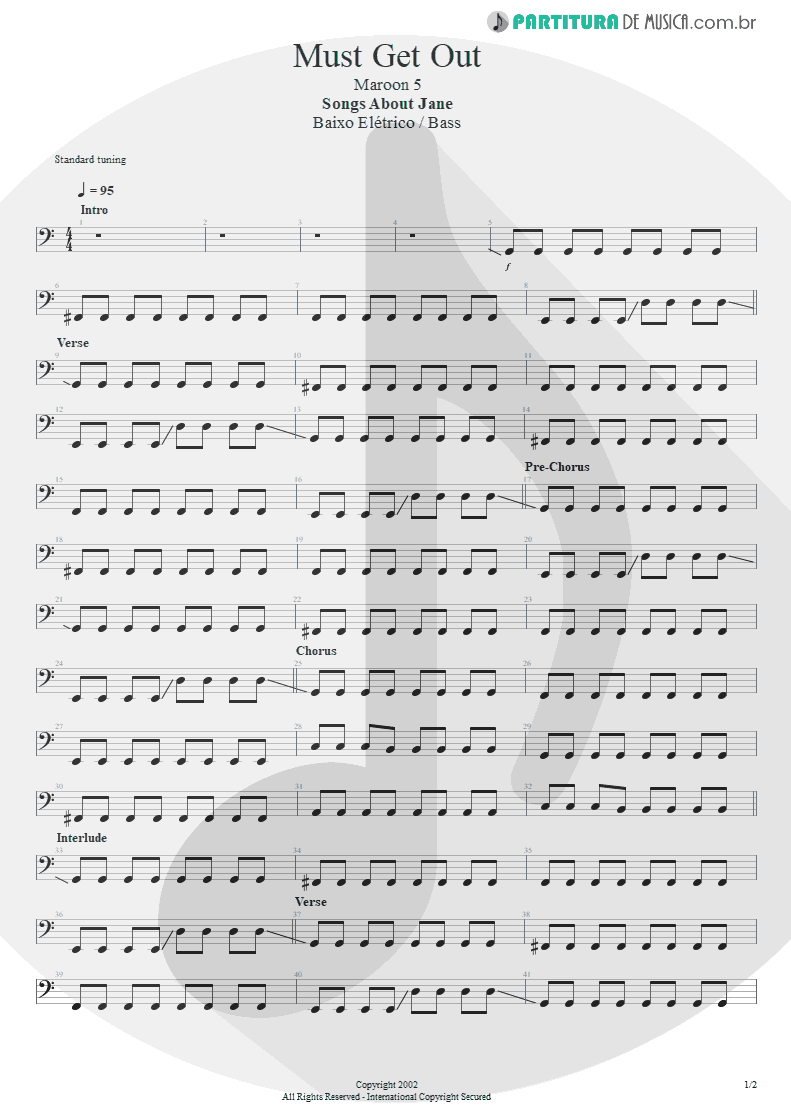 Partitura de musica de Baixo Elétrico - Must Get Out | Maroon 5 | Songs About Jane 2002 - pag 1