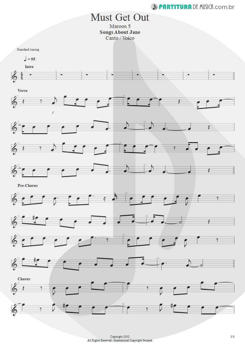 Partitura de musica de Canto - Must Get Out | Maroon 5 | Songs About Jane 2002 - pag 1