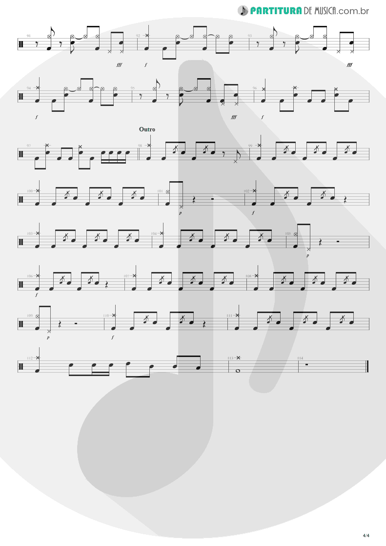 Partitura de musica de Bateria - Dread And The Fugitive Mind | Megadeth | Capitol Punishment: The Megadeth Years 2000 - pag 4