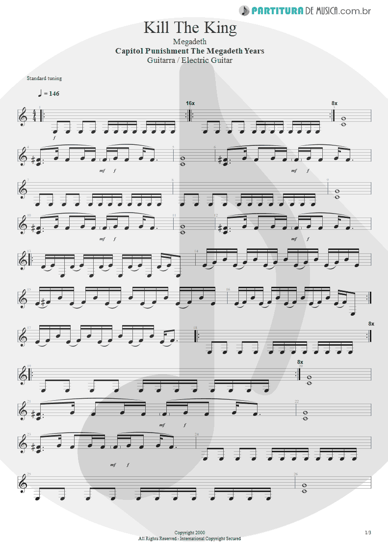 Partitura de musica de Guitarra Elétrica - Kill The King | Megadeth | Capitol Punishment: The Megadeth Years 2000 - pag 1