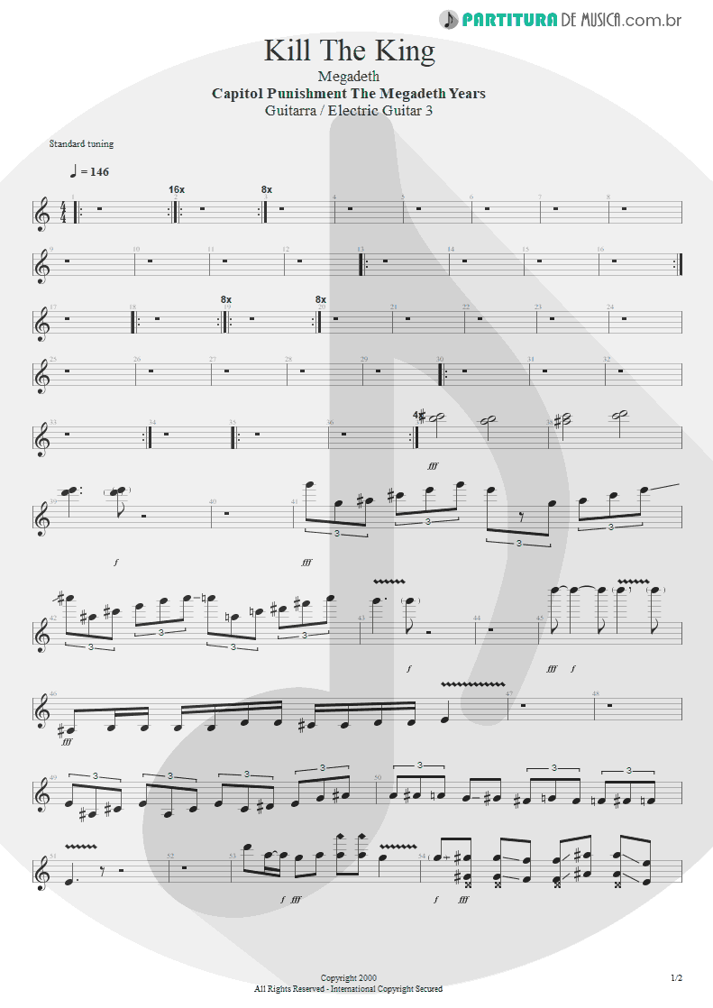 Partitura de musica de Guitarra Elétrica - Kill The King | Megadeth | Capitol Punishment: The Megadeth Years 2000 - pag 1