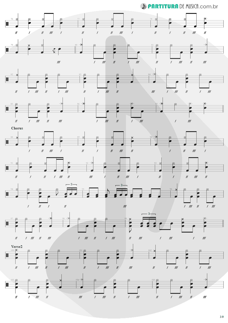 Partitura de musica de Bateria - Am I Evil? | Metallica | Kill 'Em All 1983 - pag 3