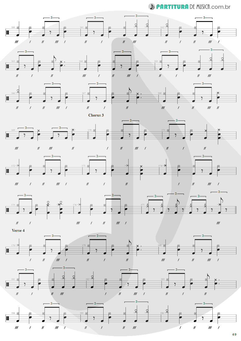 Partitura de musica de Bateria - Am I Evil? | Metallica | Kill 'Em All 1983 - pag 6