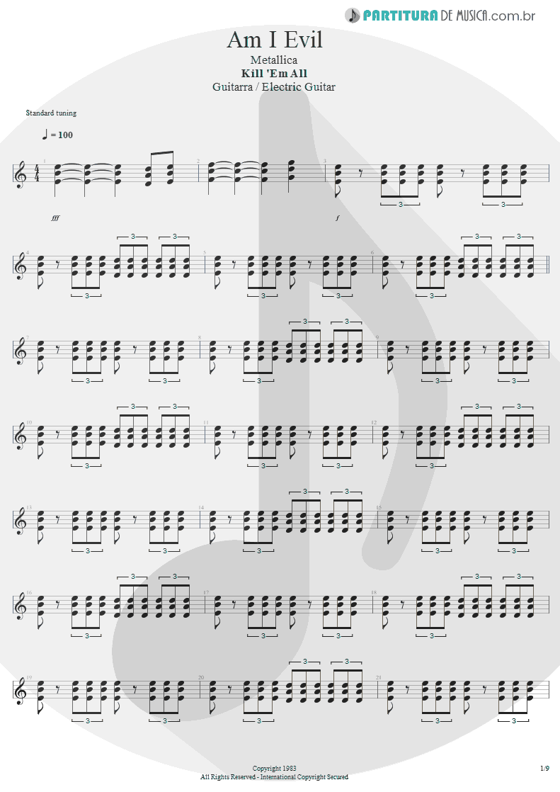 Partitura de musica de Guitarra Elétrica - Am I Evil? | Metallica | Kill 'Em All 1983 - pag 1