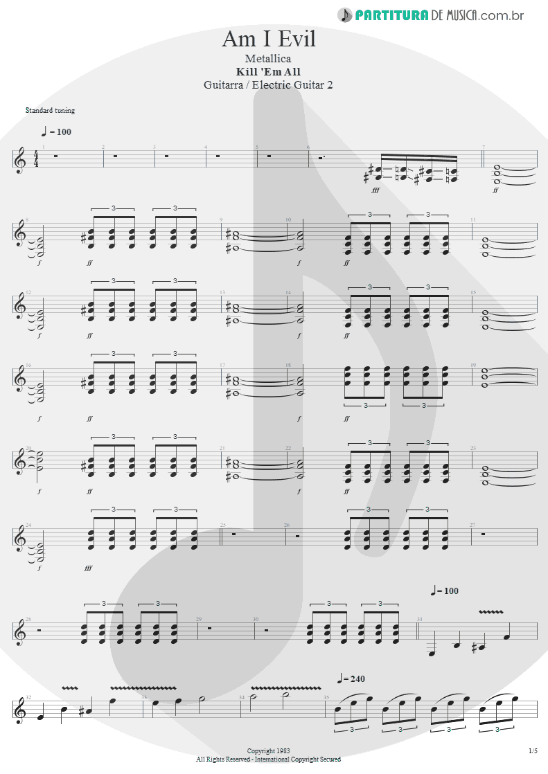 Partitura de musica de Guitarra Elétrica - Am I Evil? | Metallica | Kill 'Em All 1983 - pag 1