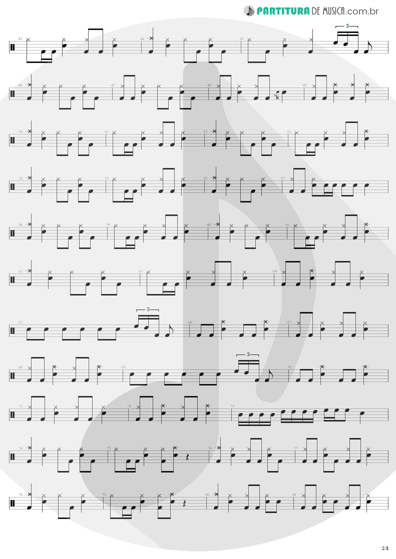 Partitura de musica de Bateria - Creeping Death | Metallica | Ride the Lightning 1984 - pag 2