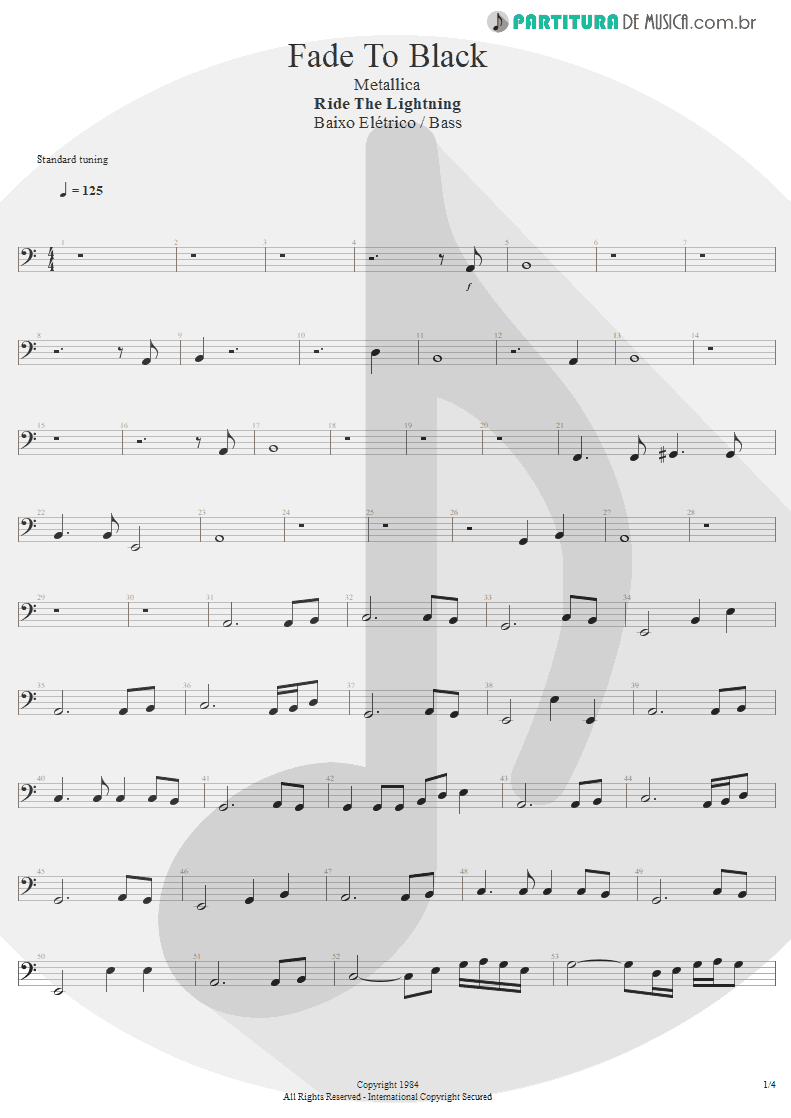 Partitura de musica de Baixo Elétrico - Fade To Black | Metallica | Ride the Lightning 1984 - pag 1