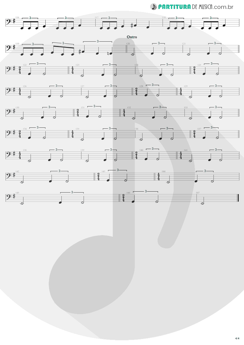 Partitura de musica de Baixo Elétrico - For Whom The Bell Tolls | Metallica | Ride the Lightning 1984 - pag 4