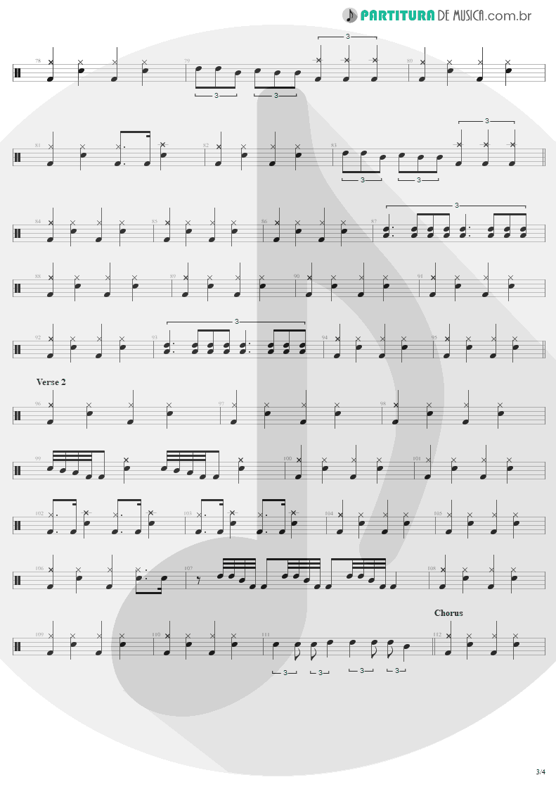 Partitura de musica de Bateria - For Whom The Bell Tolls | Metallica | Ride the Lightning 1984 - pag 3