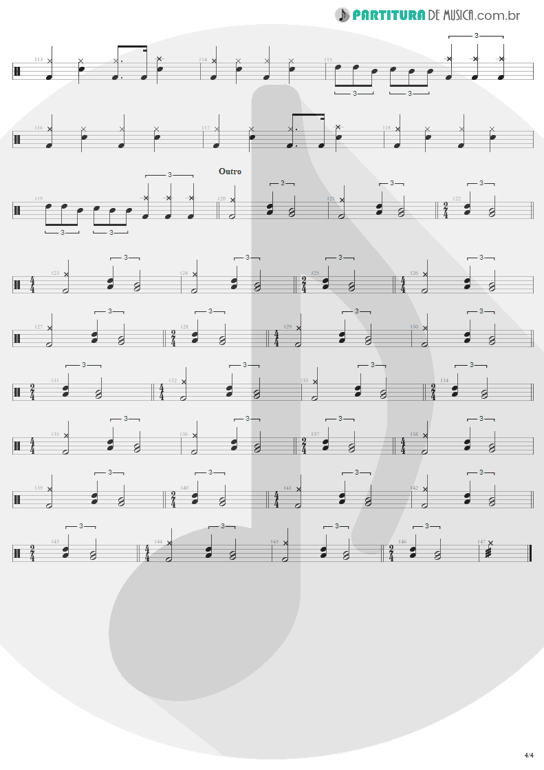 Partitura de musica de Bateria - For Whom The Bell Tolls | Metallica | Ride the Lightning 1984 - pag 4