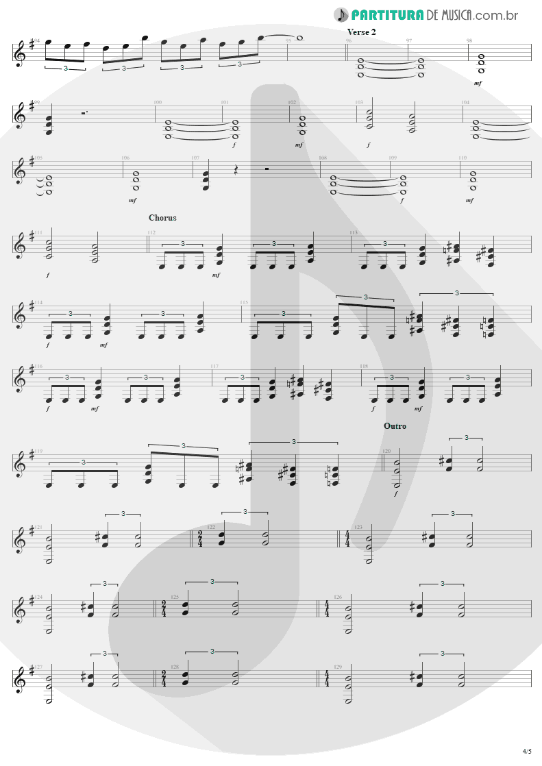 Partitura de musica de Guitarra Elétrica - For Whom The Bell Tolls | Metallica | Ride the Lightning 1984 - pag 4