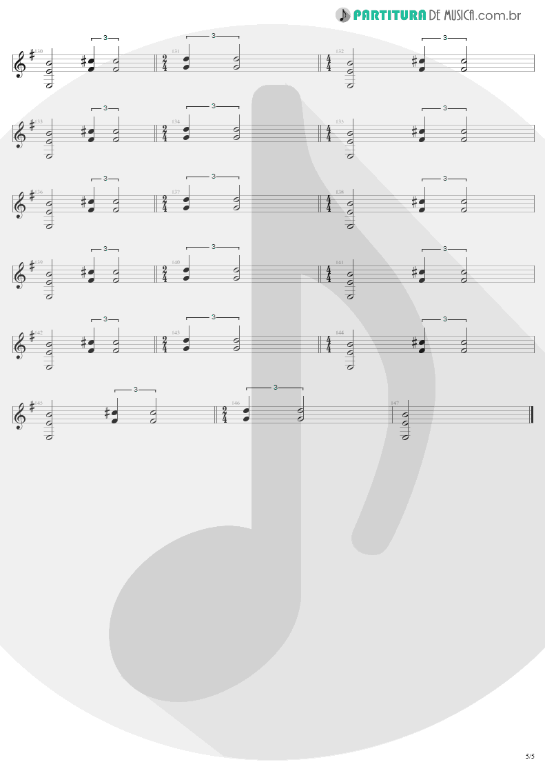 Partitura de musica de Guitarra Elétrica - For Whom The Bell Tolls | Metallica | Ride the Lightning 1984 - pag 5