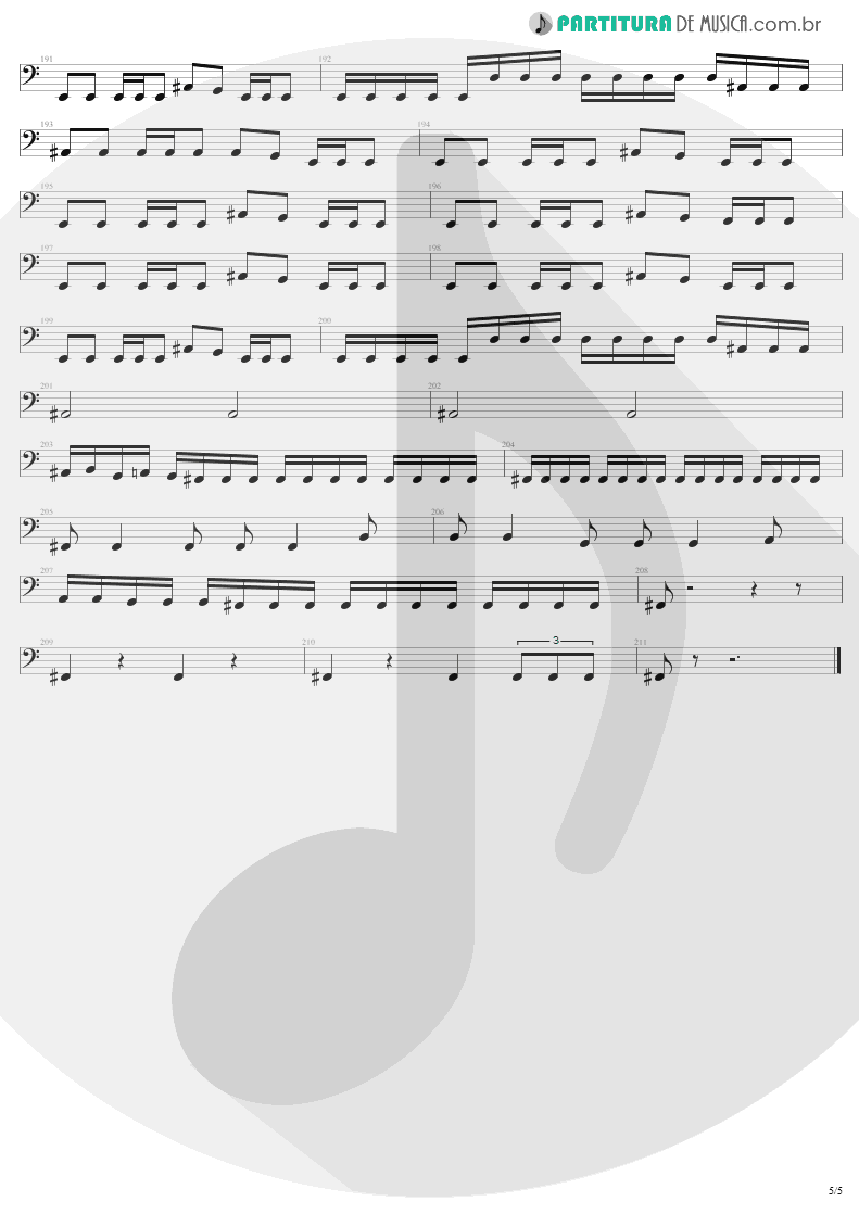 Partitura de musica de Baixo Elétrico - Damage, Inc. | Metallica | Master of Puppets 1986 - pag 5