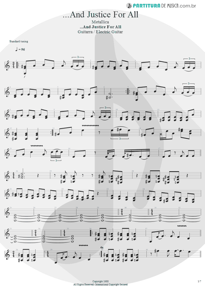 Partitura de musica de Guitarra Elétrica - ...And Justice For All | Metallica | ...And Justice for All 1988 - pag 1