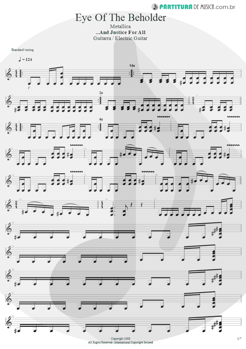 Partitura de musica de Guitarra Elétrica - Eye Of The Beholder | Metallica | ...And Justice for All 1988 - pag 1