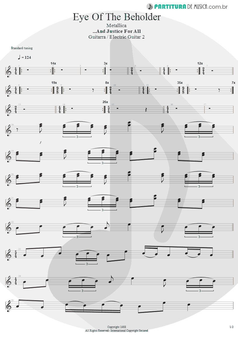 Partitura de musica de Guitarra Elétrica - Eye Of The Beholder | Metallica | ...And Justice for All 1988 - pag 1