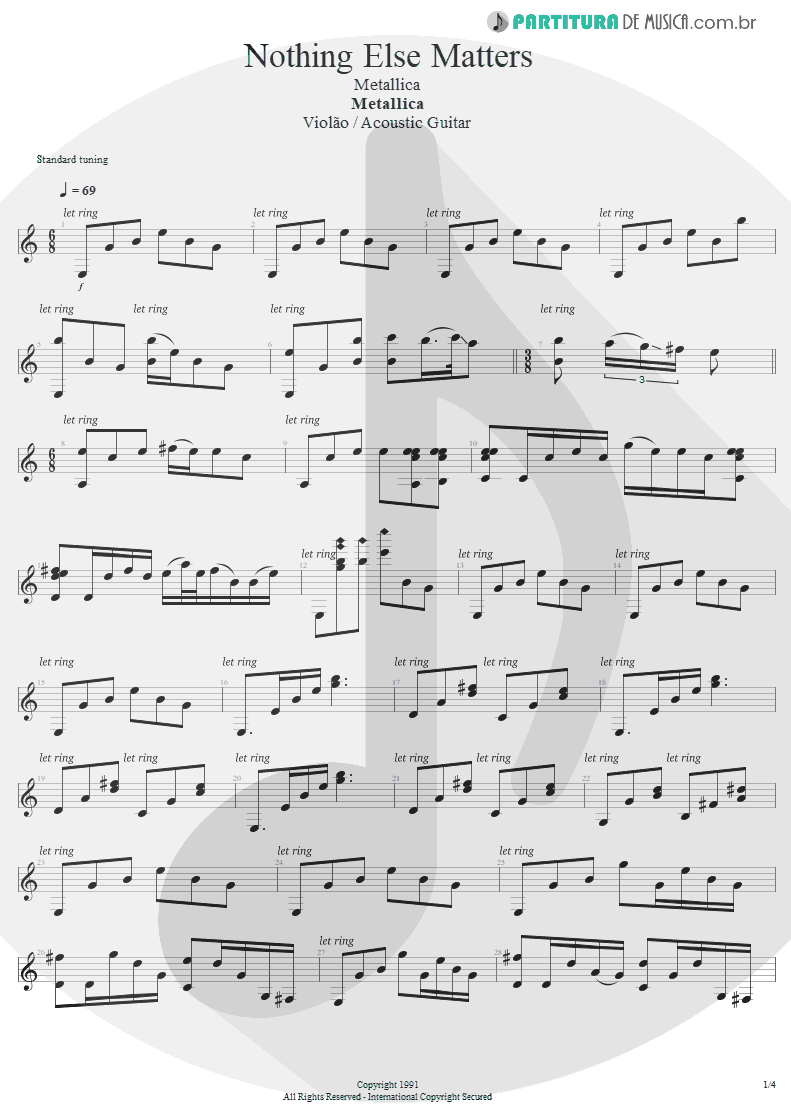 Partitura de musica de Violão - Nothing Else Matters | Metallica | Metallica 1991 - pag 1