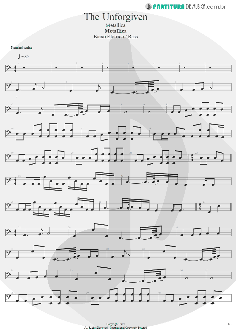 Partitura de musica de Baixo Elétrico - The Unforgiven | Metallica | Metallica 1991 - pag 1