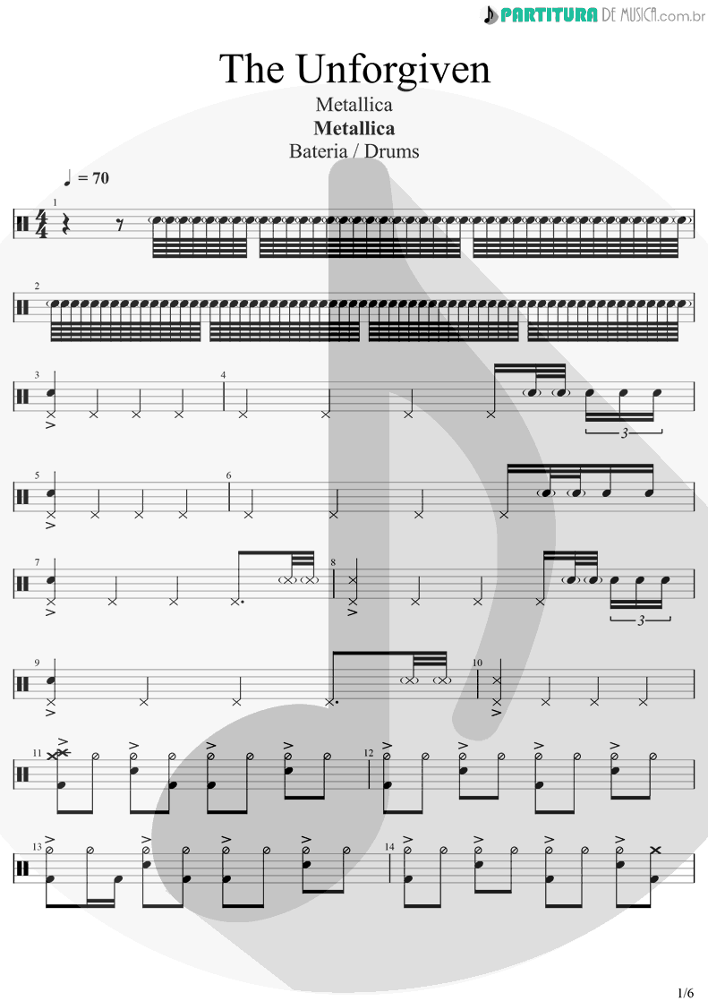 Partitura de musica de Bateria - The Unforgiven | Metallica | Metallica 1991 - pag 1