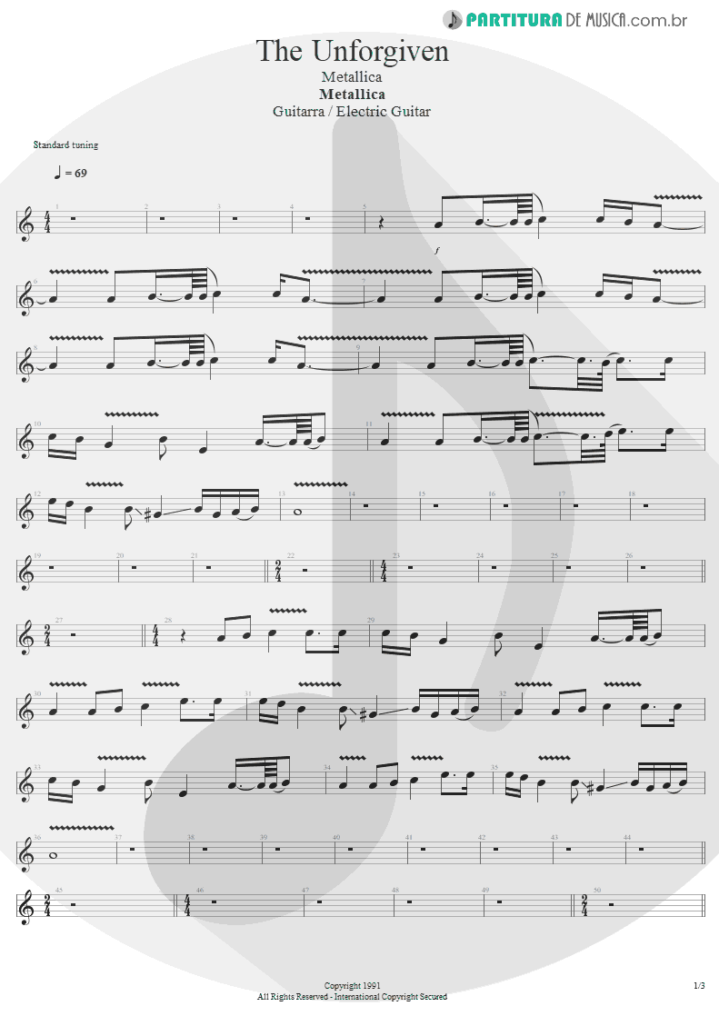 Partitura de musica de Guitarra Elétrica - The Unforgiven | Metallica | Metallica 1991 - pag 1