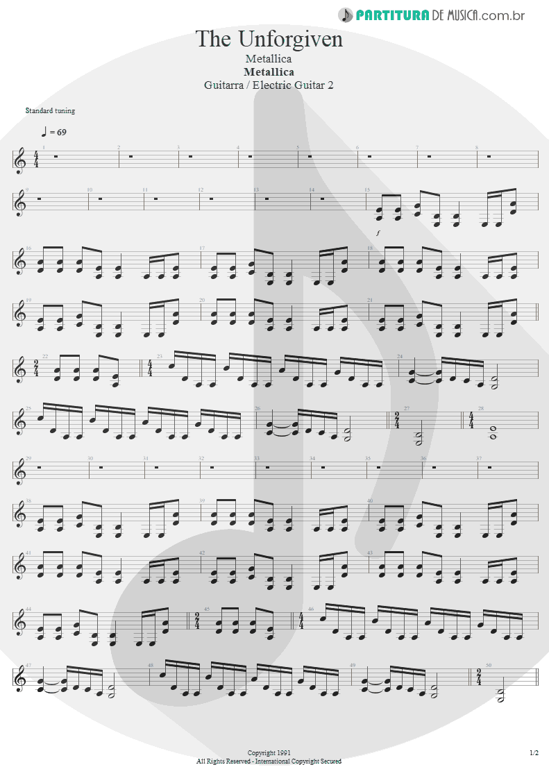 Partitura de musica de Guitarra Elétrica - The Unforgiven | Metallica | Metallica 1991 - pag 1