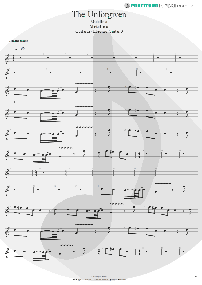 Partitura de musica de Guitarra Elétrica - The Unforgiven | Metallica | Metallica 1991 - pag 1