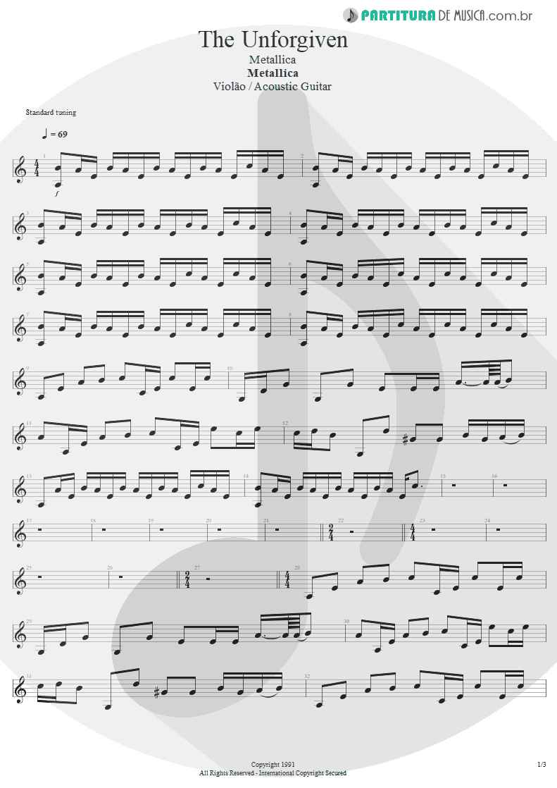 Partitura de musica de Violão - The Unforgiven | Metallica | Metallica 1991 - pag 1