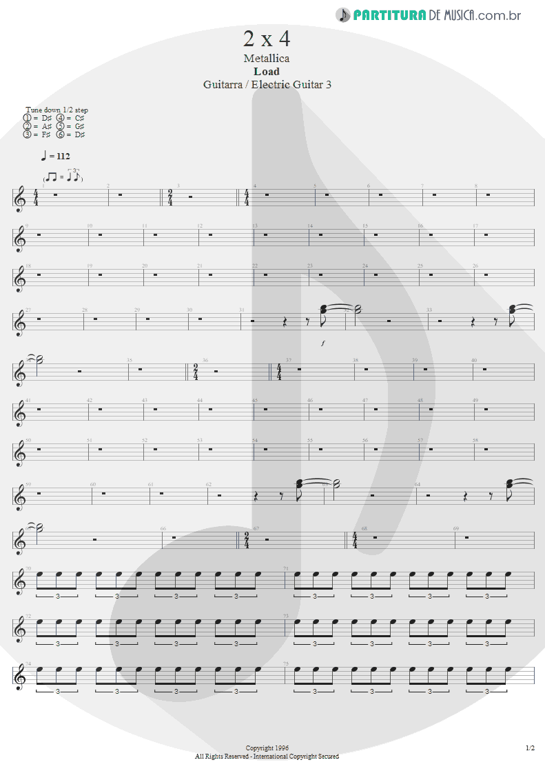 Partitura de musica de Guitarra Elétrica - 2 x 4 | Metallica | Load 1996 - pag 1