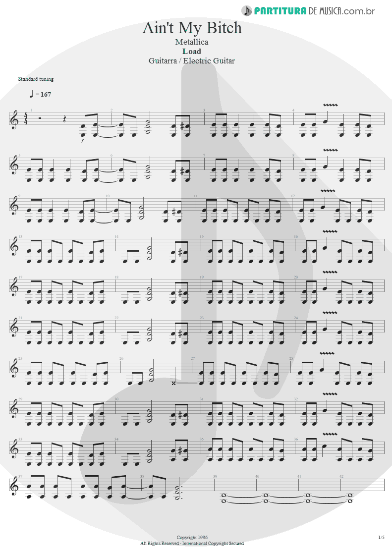 Partitura de musica de Guitarra Elétrica - Ain't My Bitch | Metallica | Load 1996 - pag 1