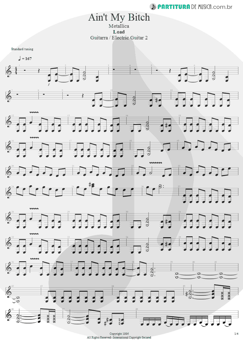 Partitura de musica de Guitarra Elétrica - Ain't My Bitch | Metallica | Load 1996 - pag 1