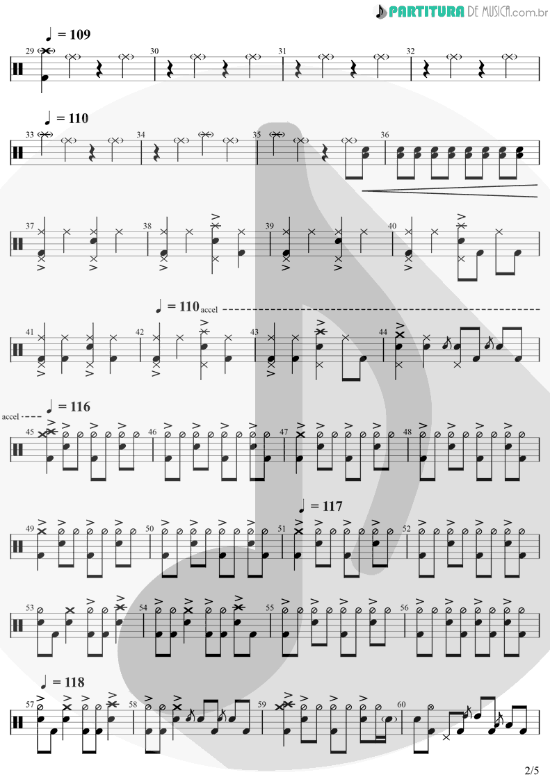 Partitura de musica de Bateria - Hero Of The Day | Metallica | Load 1996 - pag 2