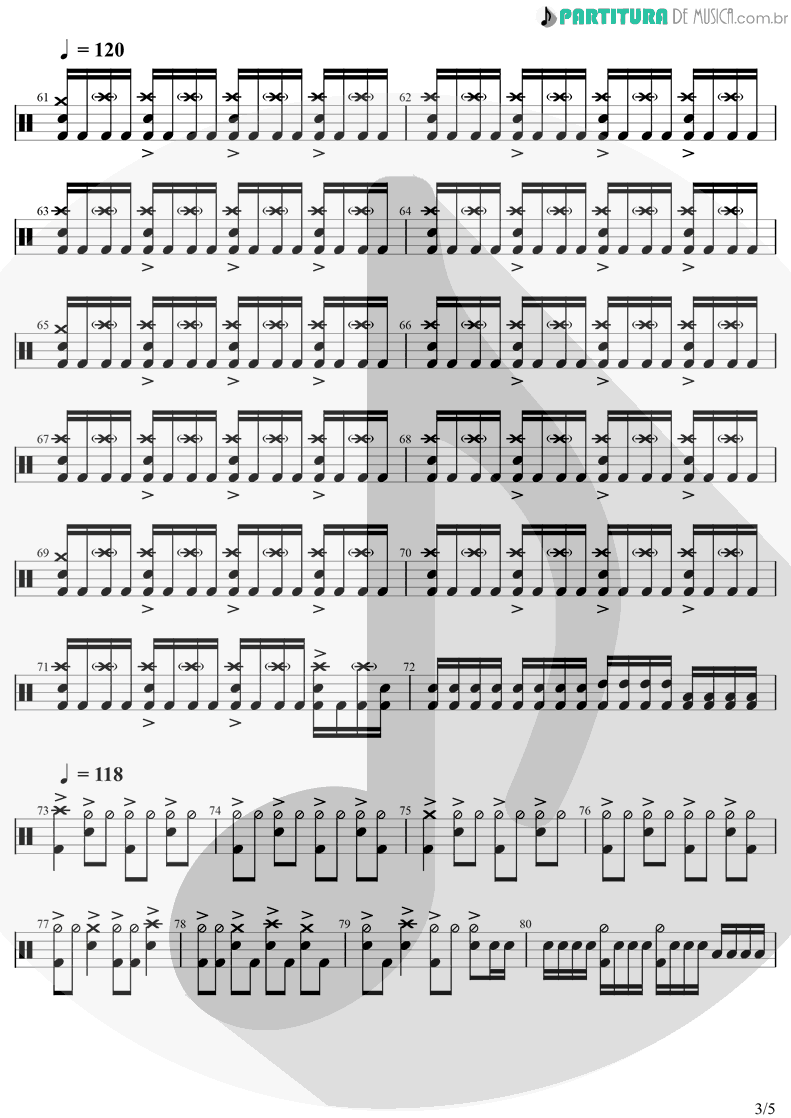 Partitura de musica de Bateria - Hero Of The Day | Metallica | Load 1996 - pag 3