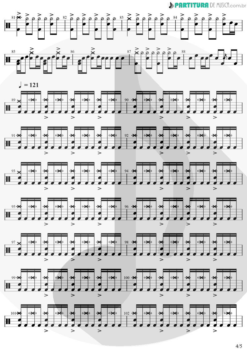 Partitura de musica de Bateria - Hero Of The Day | Metallica | Load 1996 - pag 4