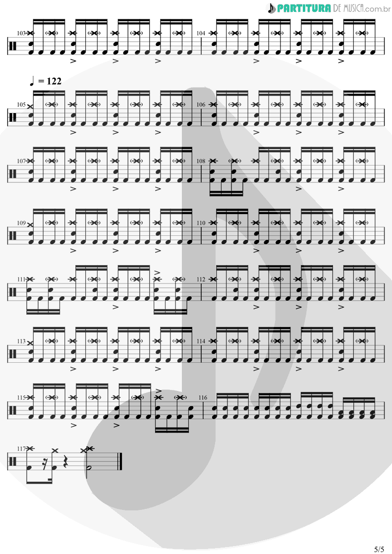 Partitura de musica de Bateria - Hero Of The Day | Metallica | Load 1996 - pag 5