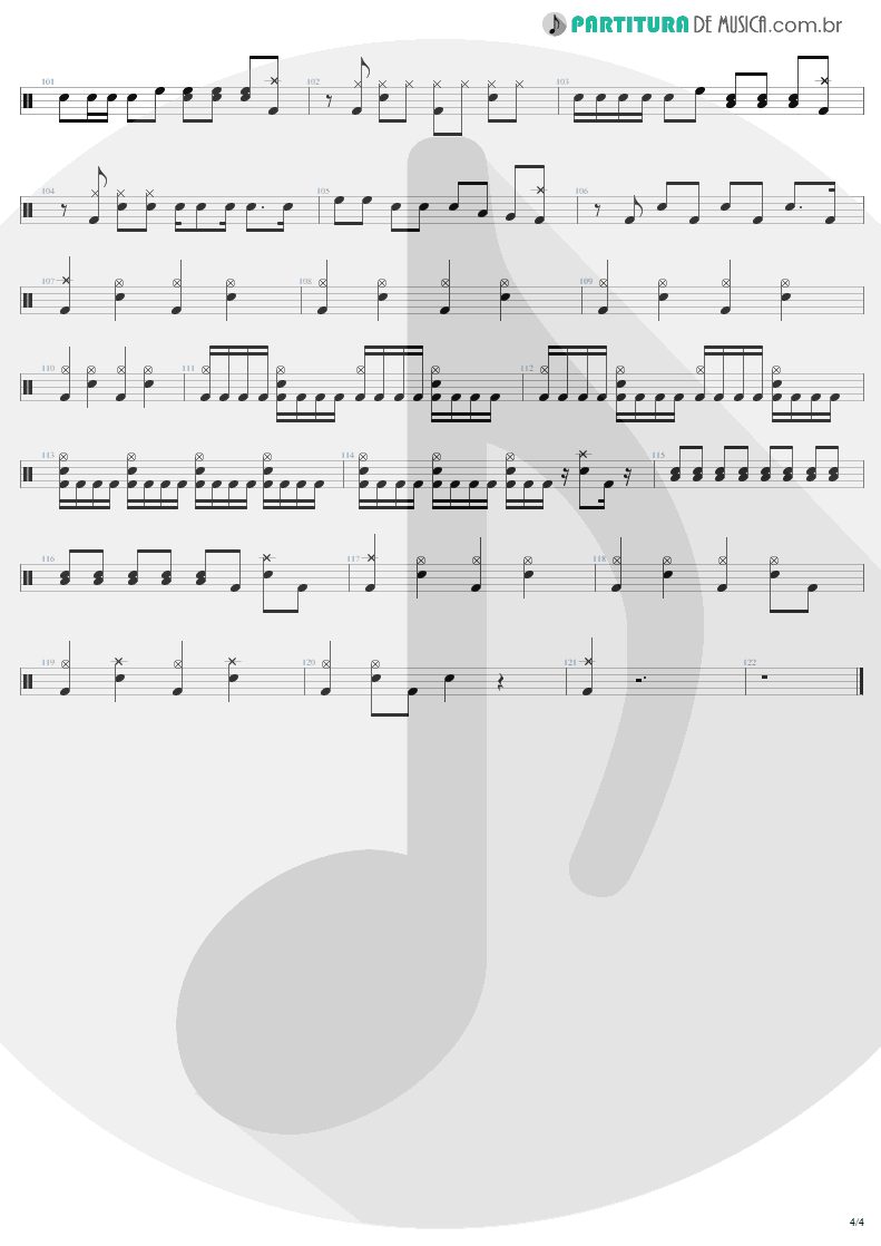 Partitura de musica de Bateria - Bad Seed | Metallica | ReLoad 1997 - pag 4