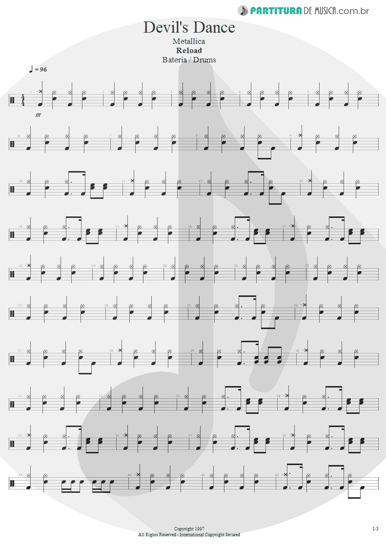 Partitura de musica de Bateria - Devil's Dance | Metallica | ReLoad 1997 - pag 1