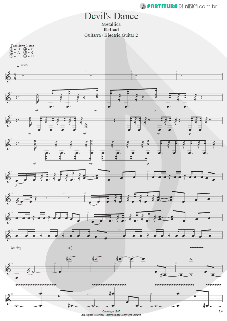 Partitura de musica de Guitarra Elétrica - Devil's Dance | Metallica | ReLoad 1997 - pag 1