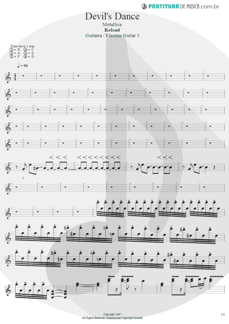 Partitura de musica de Guitarra Elétrica - Devil's Dance | Metallica | ReLoad 1997 - pag 1