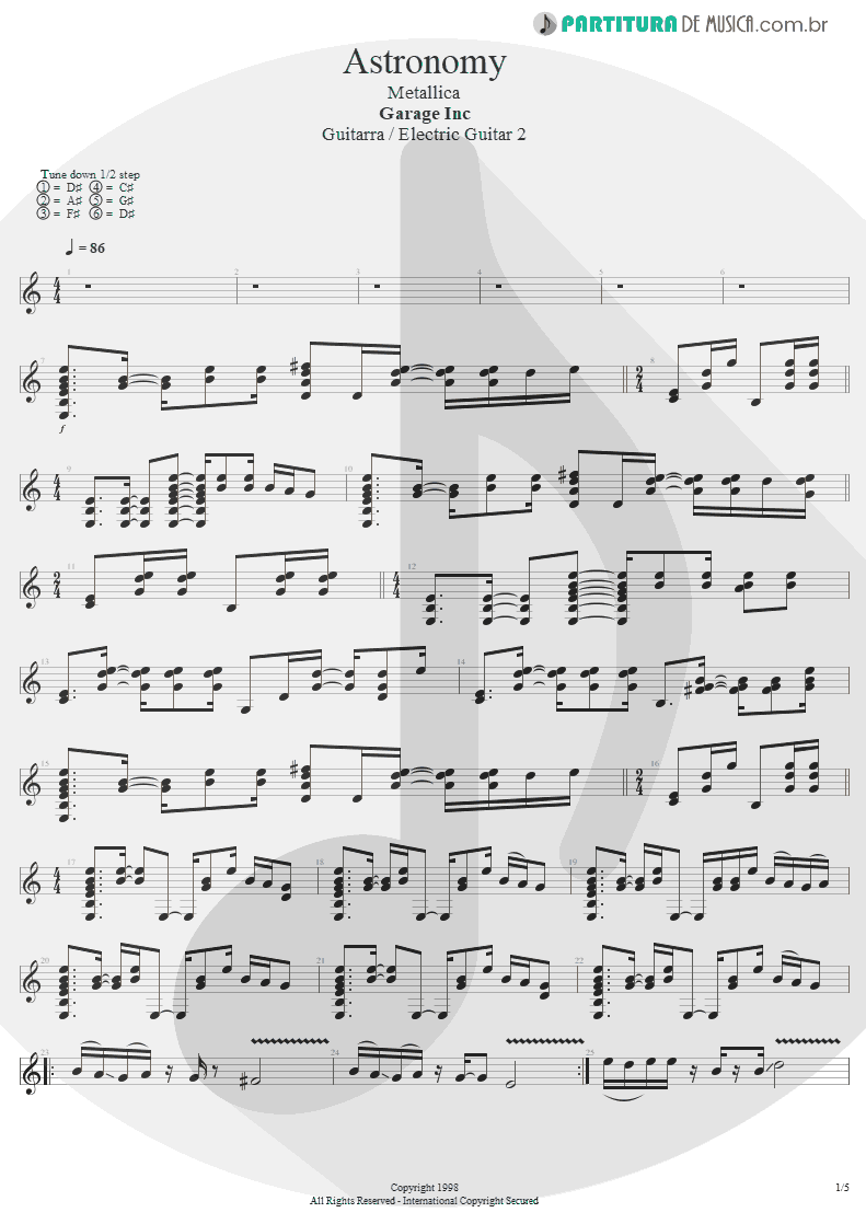Partitura de musica de Guitarra Elétrica - Astronomy | Metallica | Garage Inc. 1998 - pag 1
