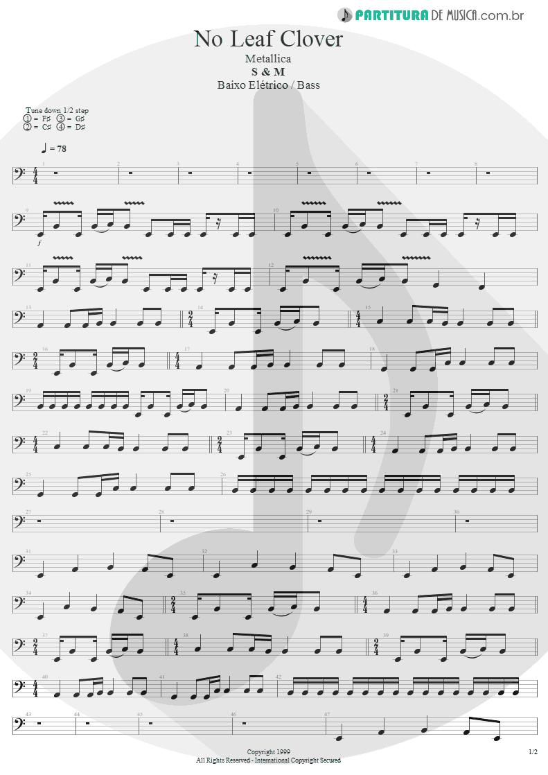 Partitura de musica de Baixo Elétrico - No Leaf Clover | Metallica | S & M 1999 - pag 1