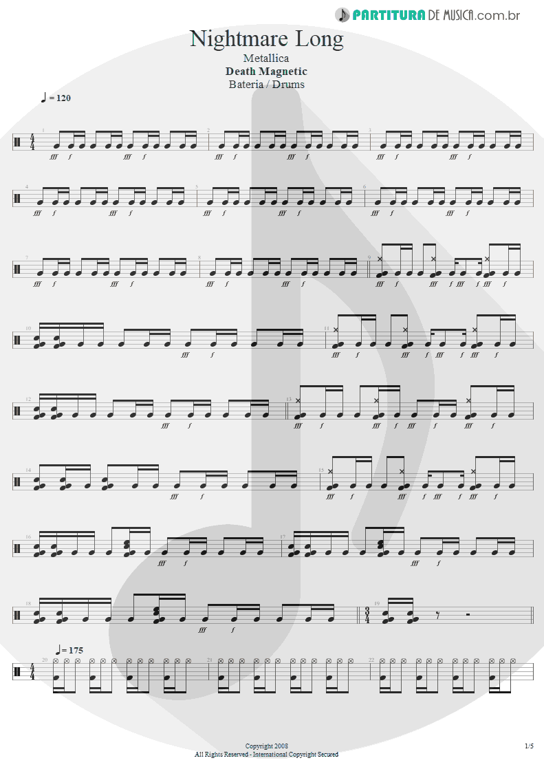 Partitura de musica de Bateria - All Nightmare Long | Metallica | Death Magnetic 2008 - pag 1