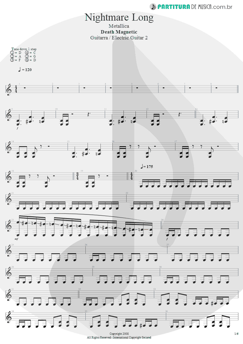 Partitura de musica de Guitarra Elétrica - All Nightmare Long | Metallica | Death Magnetic 2008 - pag 1