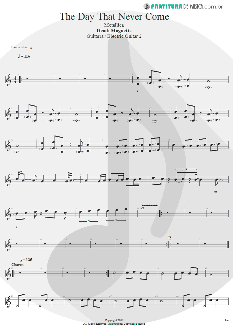 Partitura de musica de Guitarra Elétrica - The Day That Never Come | Metallica | Death Magnetic 2008 - pag 1