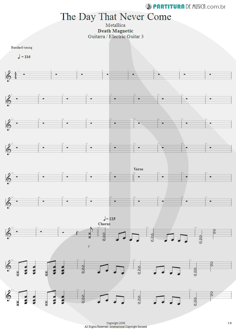 Partitura de musica de Guitarra Elétrica - The Day That Never Come | Metallica | Death Magnetic 2008 - pag 1